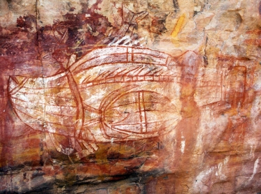Madjedbebe habitation site has been dated by archeologists to have been occupied for 65,000 years, the longest of any site in Australia  X-ray painting of barramundi
