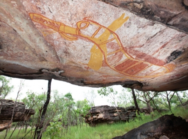 Significant rock art sites from the contact period (between Europens and Aboriginal people) in western Arnhem Land in the Warddeken IPA - stone country Arnhem Land plateau - gun gallery and rainbow serpent