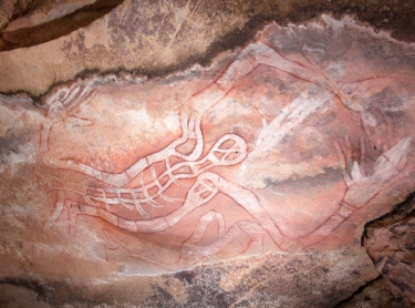 Warddeken IPA - Arnhem Land - survey of rock art in the Kunbambuk estate - Samuel Namundja, custodian of the Kardbam rock art complex - spirit figures